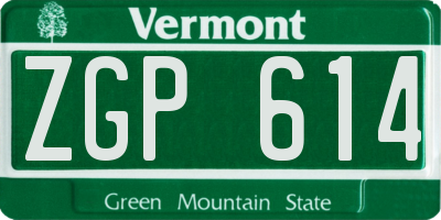 VT license plate ZGP614