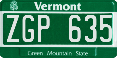 VT license plate ZGP635