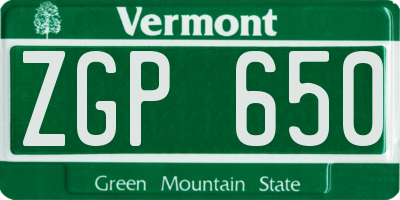 VT license plate ZGP650