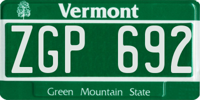VT license plate ZGP692