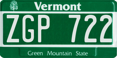 VT license plate ZGP722