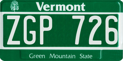 VT license plate ZGP726