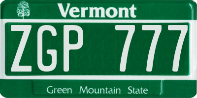 VT license plate ZGP777