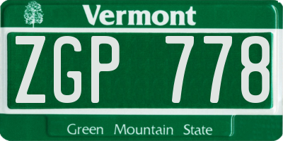VT license plate ZGP778