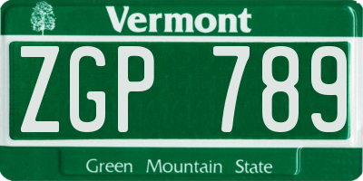 VT license plate ZGP789