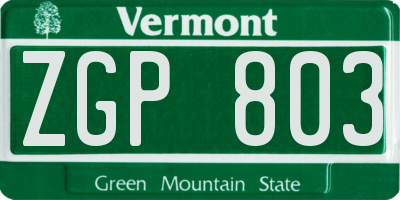 VT license plate ZGP803