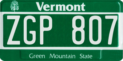 VT license plate ZGP807