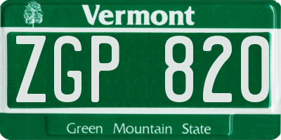 VT license plate ZGP820