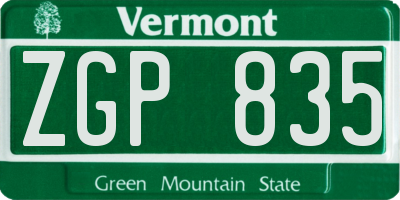 VT license plate ZGP835