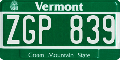 VT license plate ZGP839