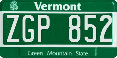 VT license plate ZGP852