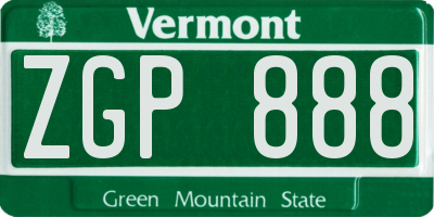 VT license plate ZGP888