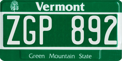 VT license plate ZGP892