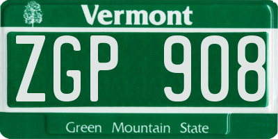 VT license plate ZGP908