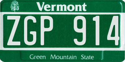 VT license plate ZGP914