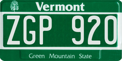 VT license plate ZGP920