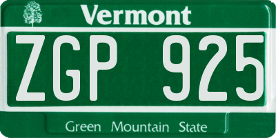 VT license plate ZGP925