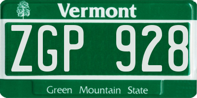VT license plate ZGP928