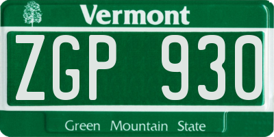 VT license plate ZGP930