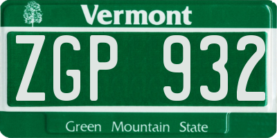 VT license plate ZGP932