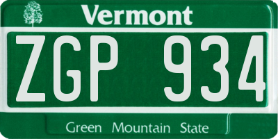 VT license plate ZGP934