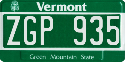 VT license plate ZGP935