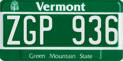 VT license plate ZGP936