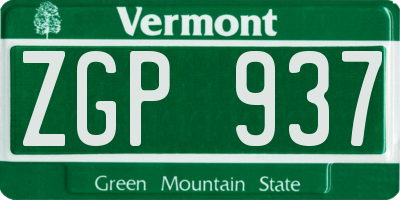 VT license plate ZGP937