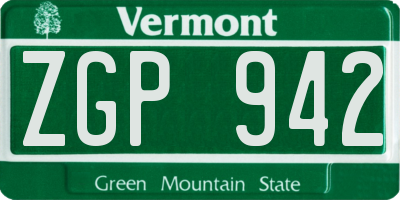 VT license plate ZGP942