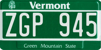 VT license plate ZGP945