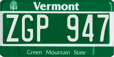 VT license plate ZGP947