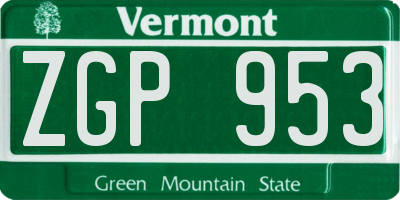 VT license plate ZGP953