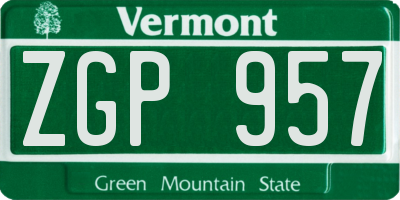 VT license plate ZGP957