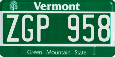 VT license plate ZGP958