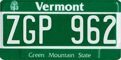 VT license plate ZGP962