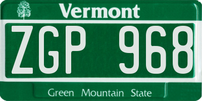 VT license plate ZGP968