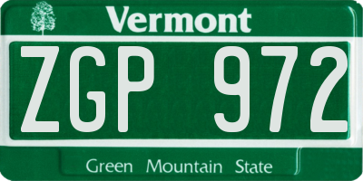 VT license plate ZGP972