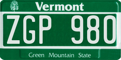 VT license plate ZGP980