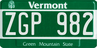 VT license plate ZGP982