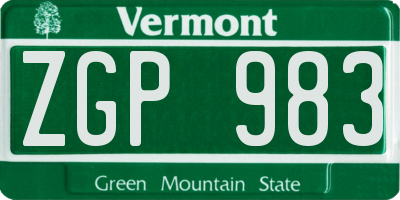 VT license plate ZGP983
