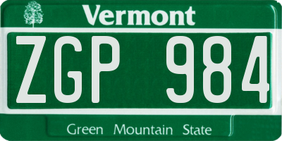 VT license plate ZGP984