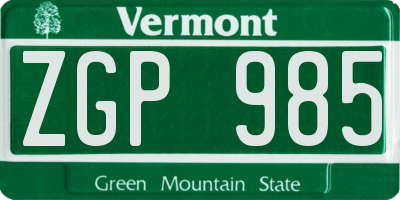 VT license plate ZGP985