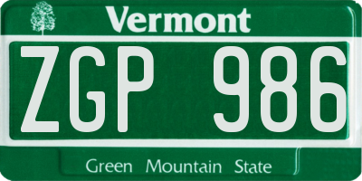 VT license plate ZGP986