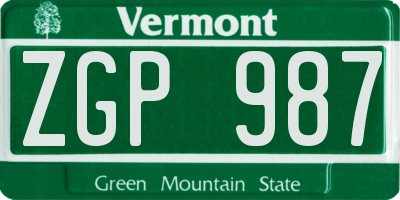 VT license plate ZGP987