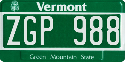 VT license plate ZGP988