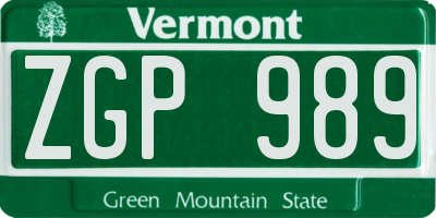 VT license plate ZGP989