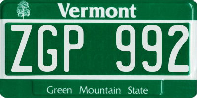 VT license plate ZGP992