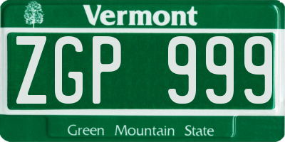 VT license plate ZGP999