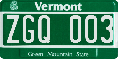 VT license plate ZGQ003