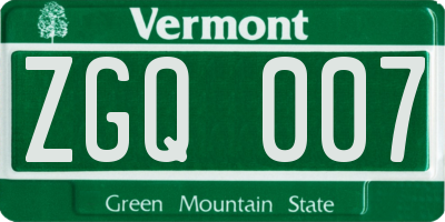 VT license plate ZGQ007